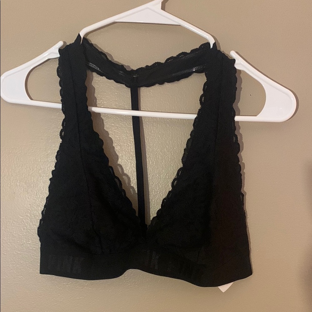 💜$10 PINK Black Lace Halter Bralette